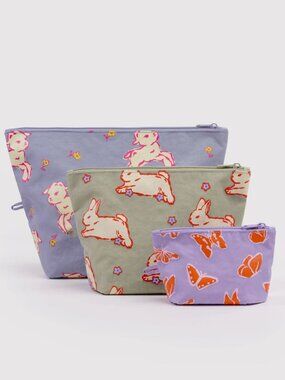 NWT Baggu Go Pouch Set - Spring Animals (Butterflies, Bunnies, Lambs)